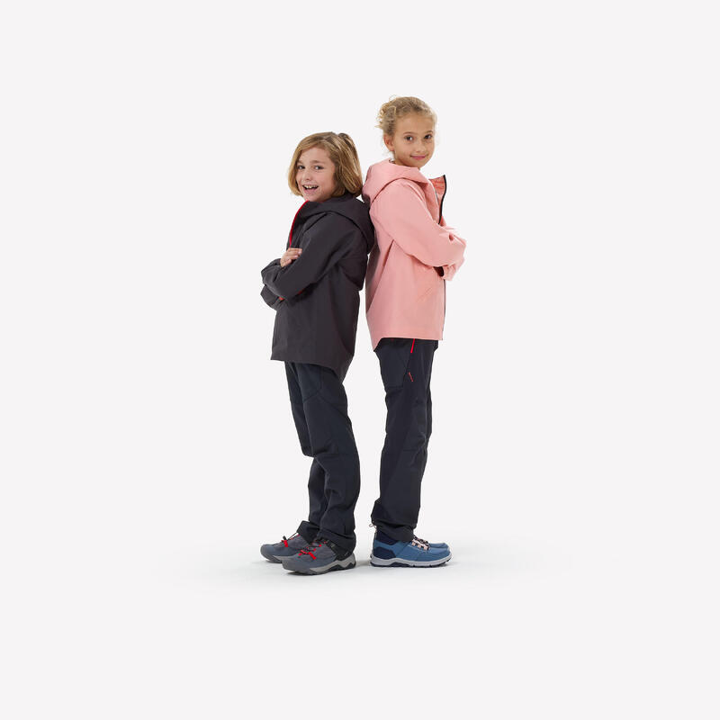 Pantalon Drumeție la munte MH500 Softshell Gri-Negru Fete 7-15 ani