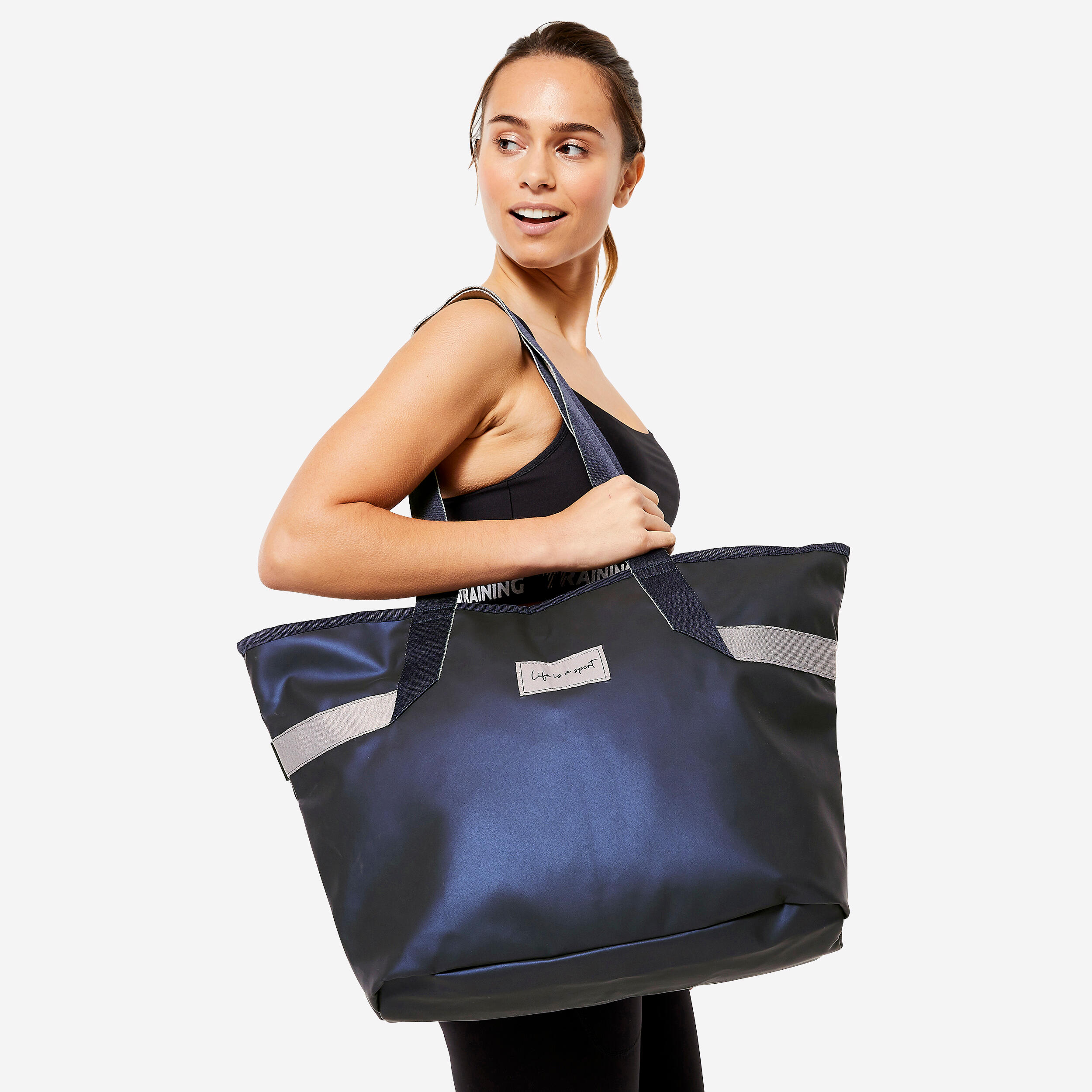 Women's 25L tote bag with pockets - navy blue