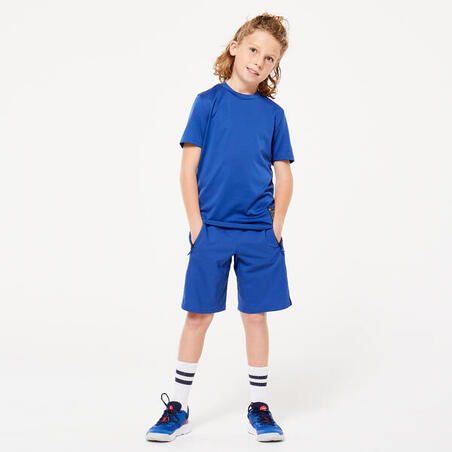 Short multisport respirant enfant, Bleu blanc noir