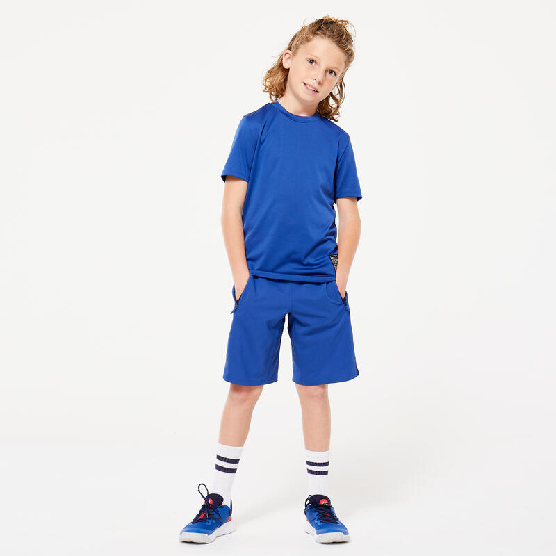 Pantaloncini bambino ginnastica W 500 regular fit traspiranti azzurro-bianco