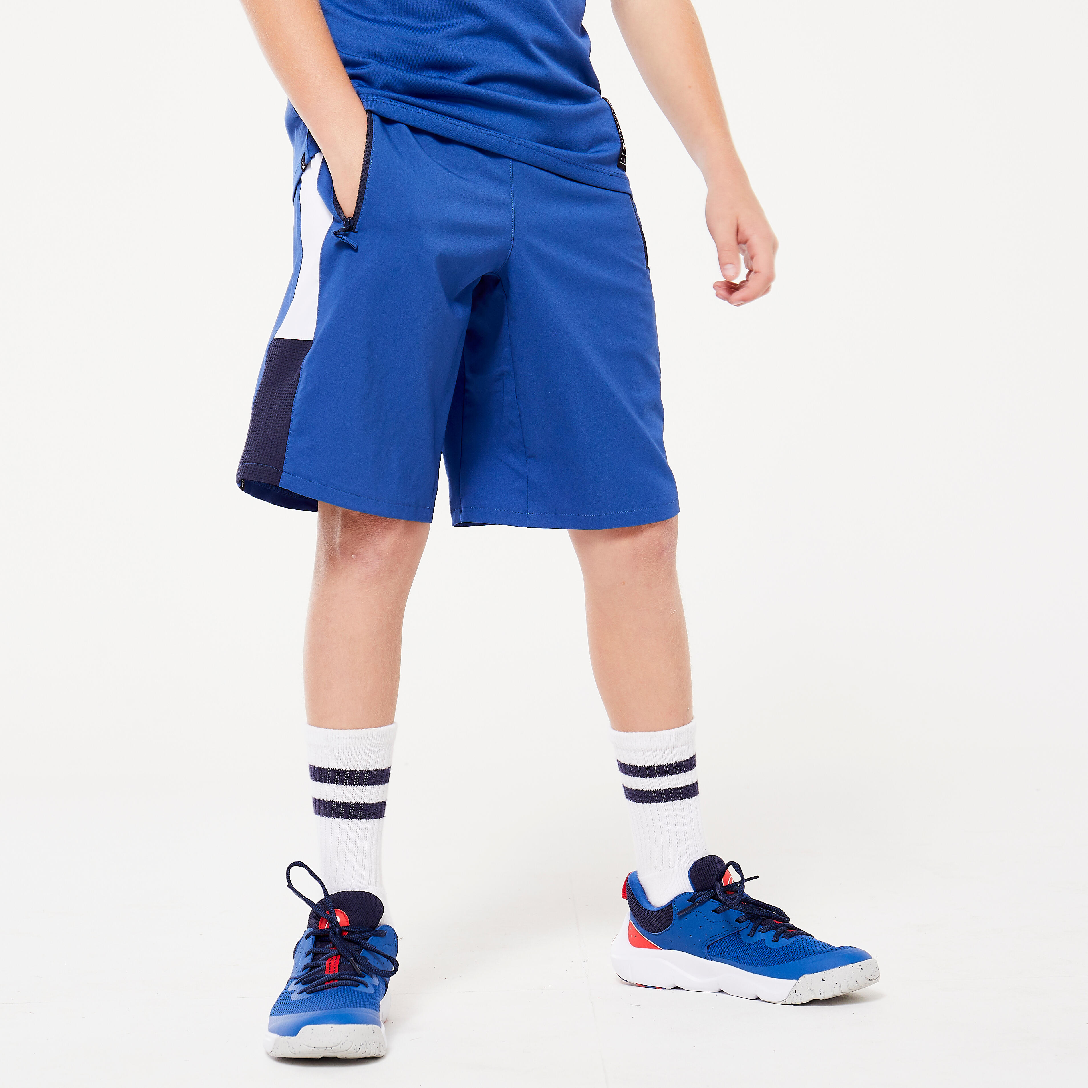 decathlon Kids' Breathable Multisport Shorts - Blue/White/Black-picture-19