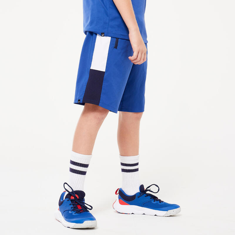 Pantaloncini bambino ginnastica W 500 regular fit traspiranti azzurro-bianco