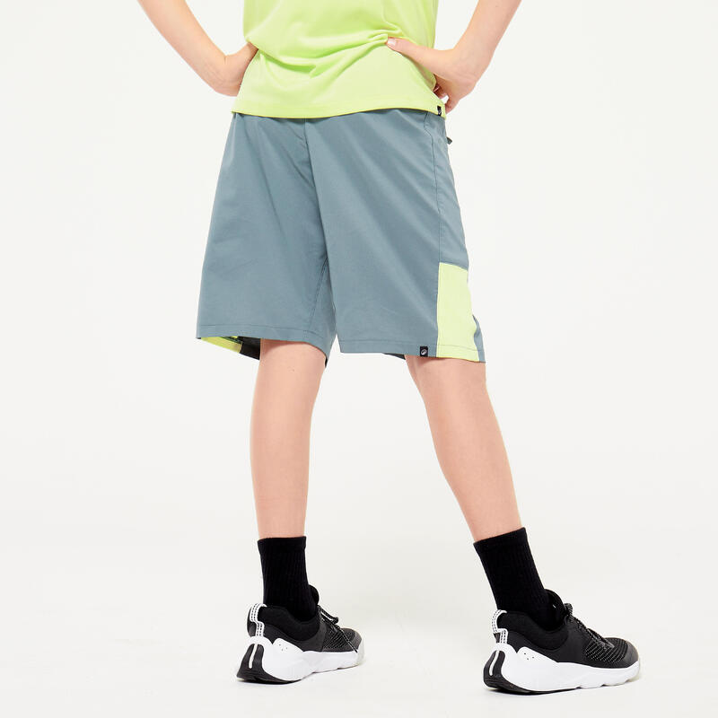 Pantaloncini bambino ginnastica W 500 regular fit traspiranti verde-giallo