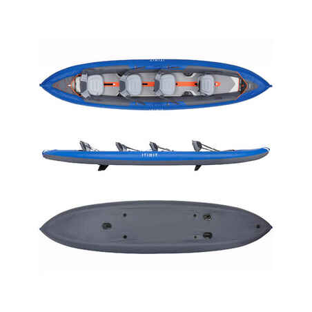 قارب كاياك X100 للرحلات قابل للنفخ بأرضية بها درزات يكفي لـ4/3 أشخاص - أزرق