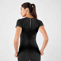 KIPRUN Run 500 Comfort Slim Women's Seamless Running T-shirt - grey/black
