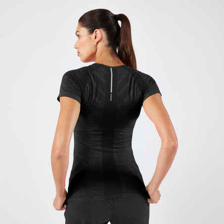 Črna brezšivna ženska majica za tek Run 500 Comfort 