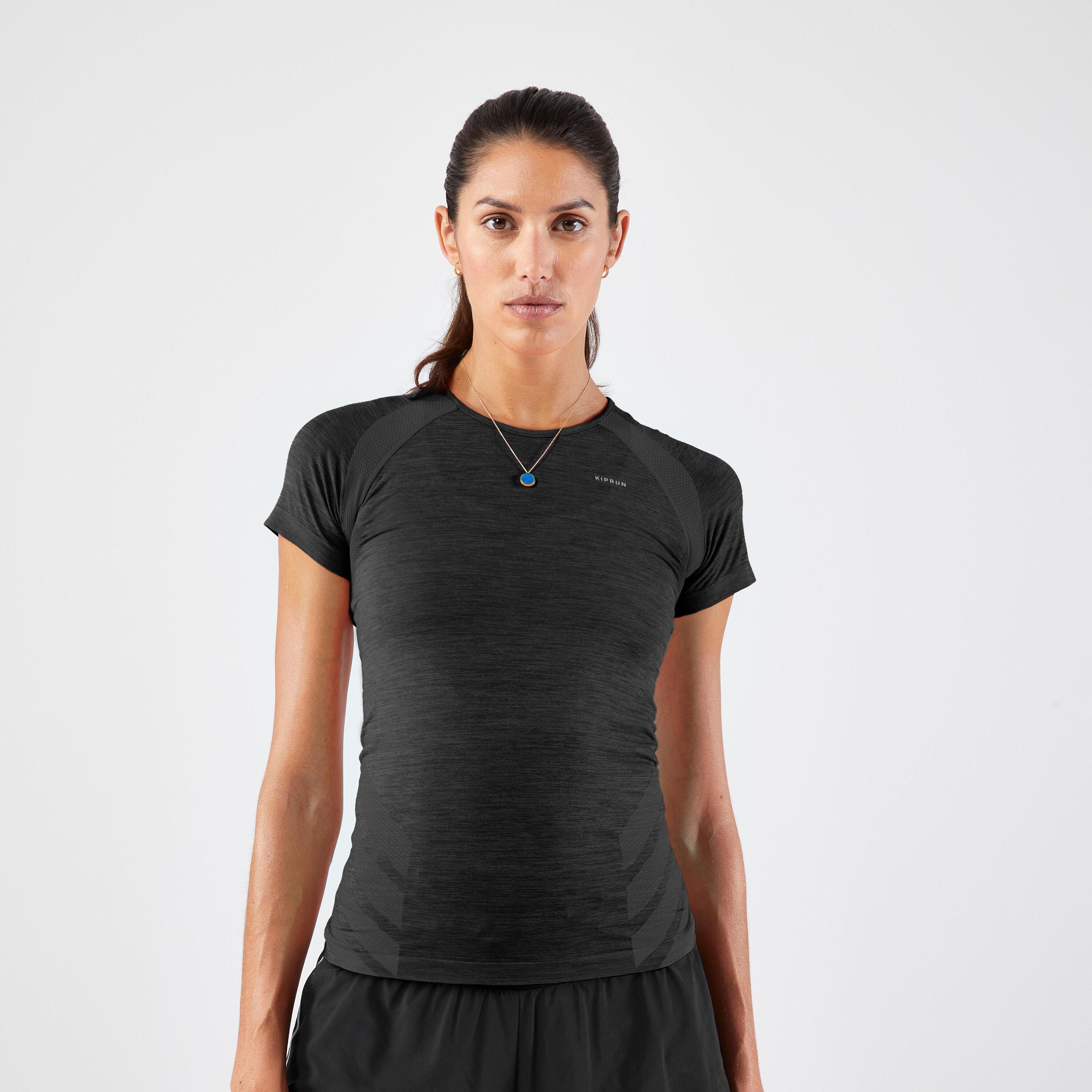 KIPRUN KIPRUN Run 500 Comfort Slim Women's Seamless Running T-shirt - grey/black