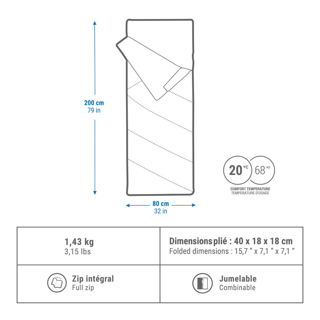 ΒΑΜΒΑΚΕΡΟΣ ΥΠΝΟΣΑΚΟΣ ΓΙΑ ΚΑΜΠΙΝΓΚ - ULTIMCOMFORT 10° COTTON - ΧΑΚΙ