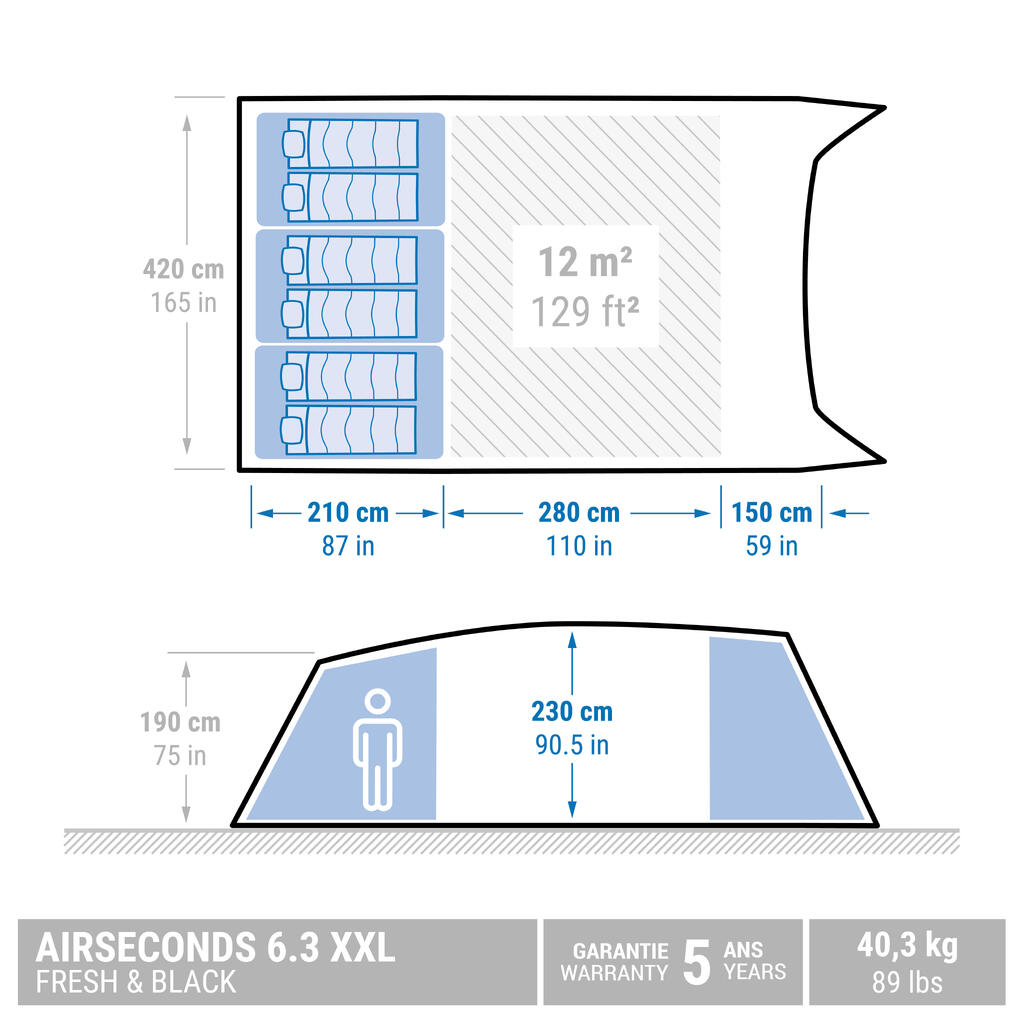 Šator na naduvavanje Air Seconds 6.3 XXL F&B sa 3 spavaonice za 6 osoba