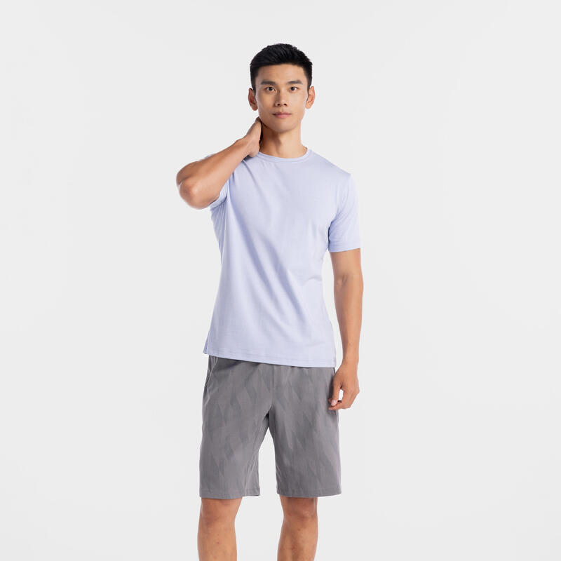 Men's Short-Sleeved Straight Crew Neck Cotton Fitness T-Shirt 540 - Light Blue