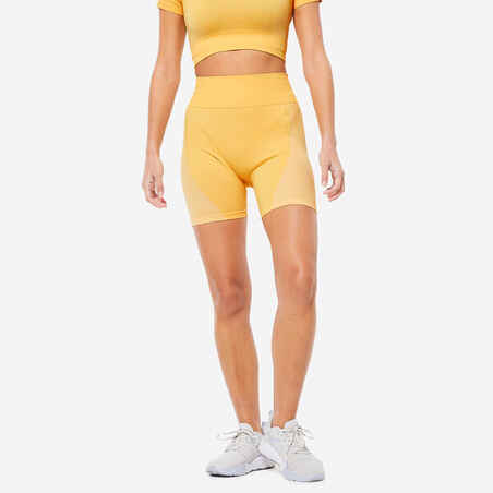 High-Waisted Seamless Fitness Cycling Shorts - Yellow