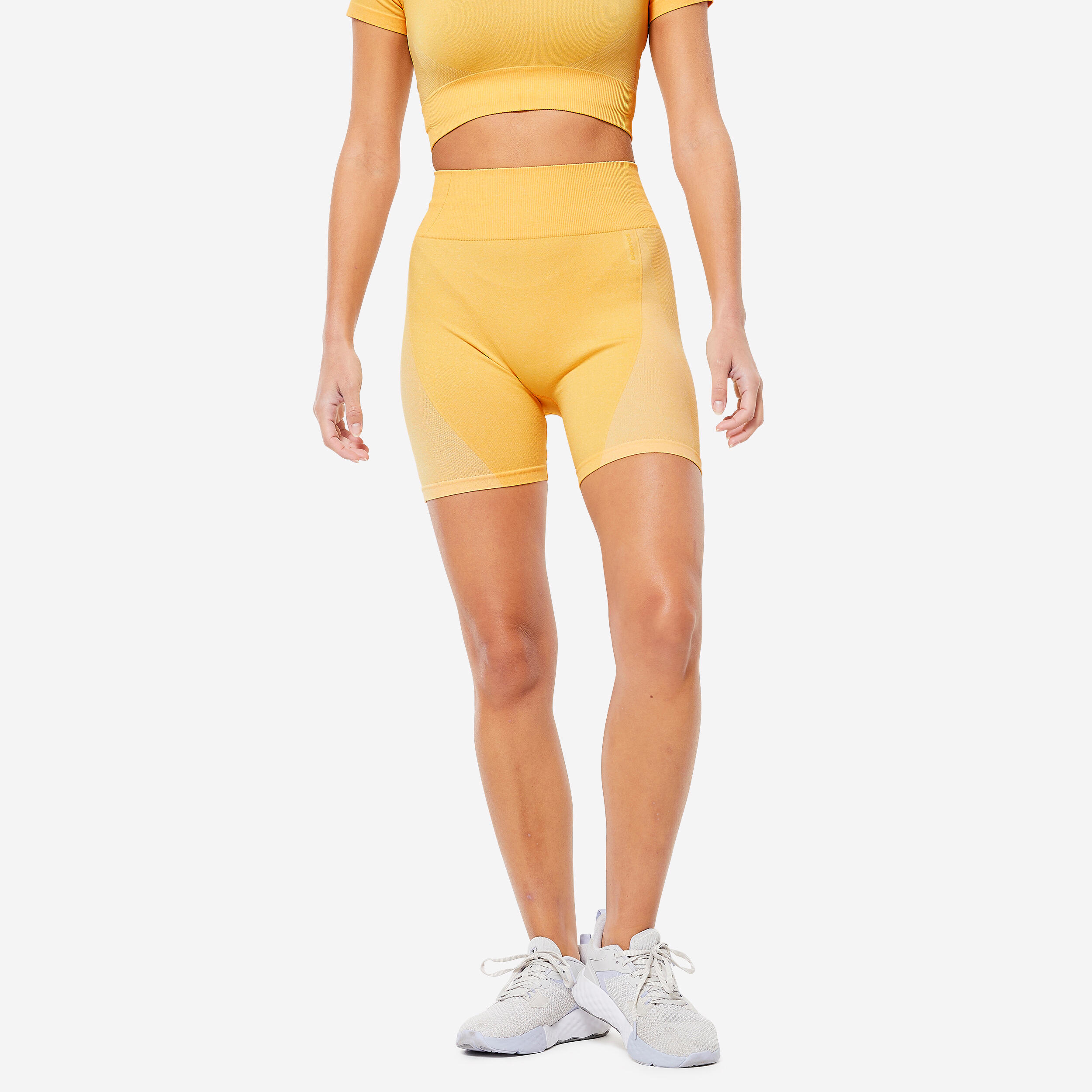 High-Waisted Seamless Fitness Cycling Shorts - Yellow 1/6