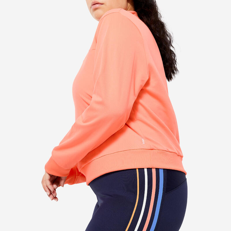 Sweatshirt com Gola com Fecho Fitness Mulher Coral