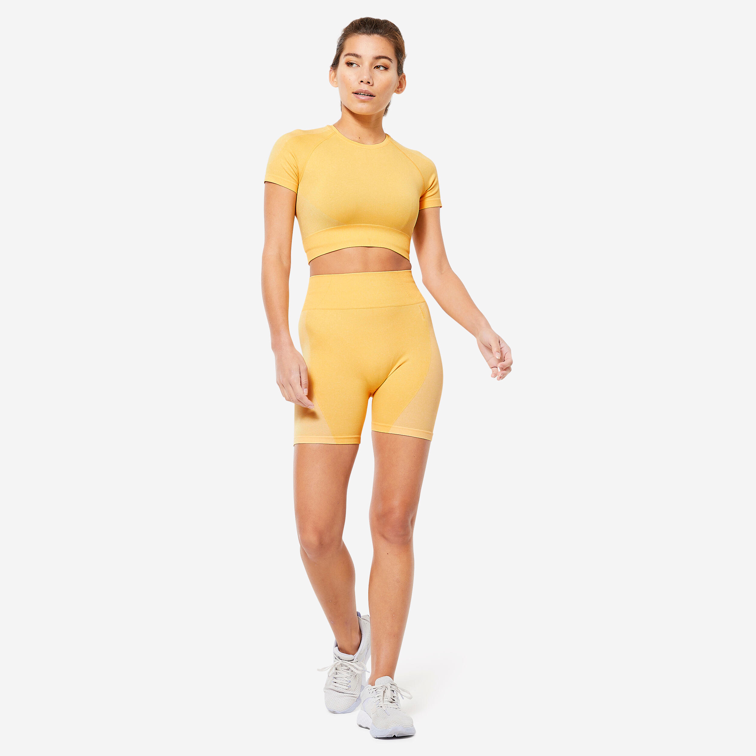 High-Waisted Seamless Fitness Cycling Shorts - Yellow 2/6