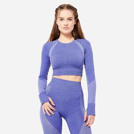 Crop-top de fitness manga larga ajustado para Mujer Domyos 900 azul