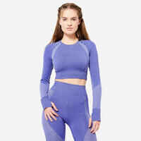 Long-Sleeved Cropped Seamless Fitness T-Shirt - Blue