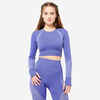 Long-Sleeved Cropped Seamless Fitness T-Shirt - Blue