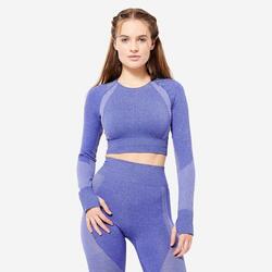 T-shirt crop top manches longues fitness seamless violet aubergine