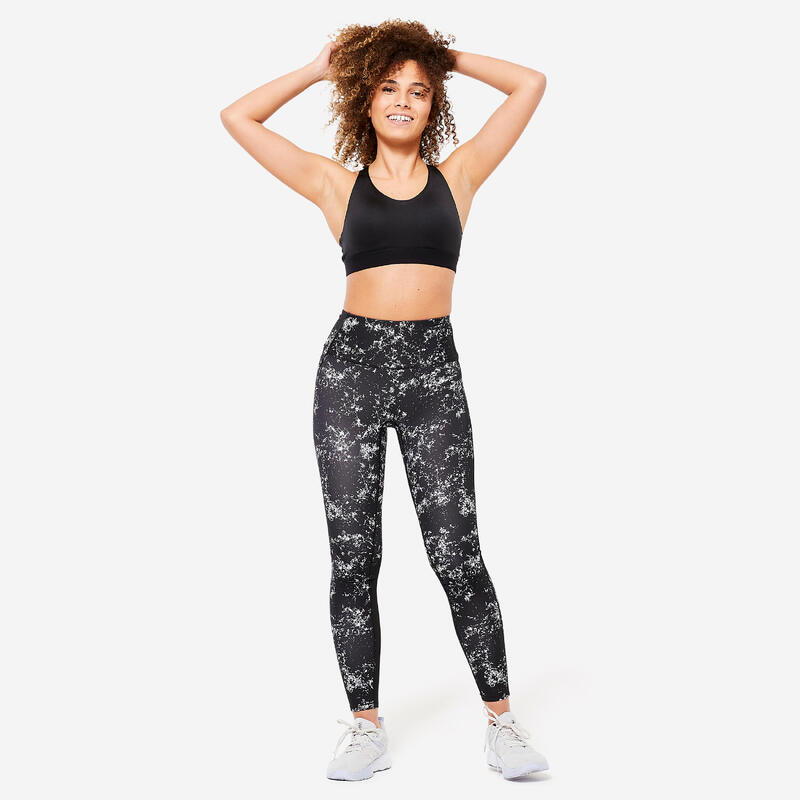 Sportleggings Damen mit hohem Taillenbund figurformend - schwarz