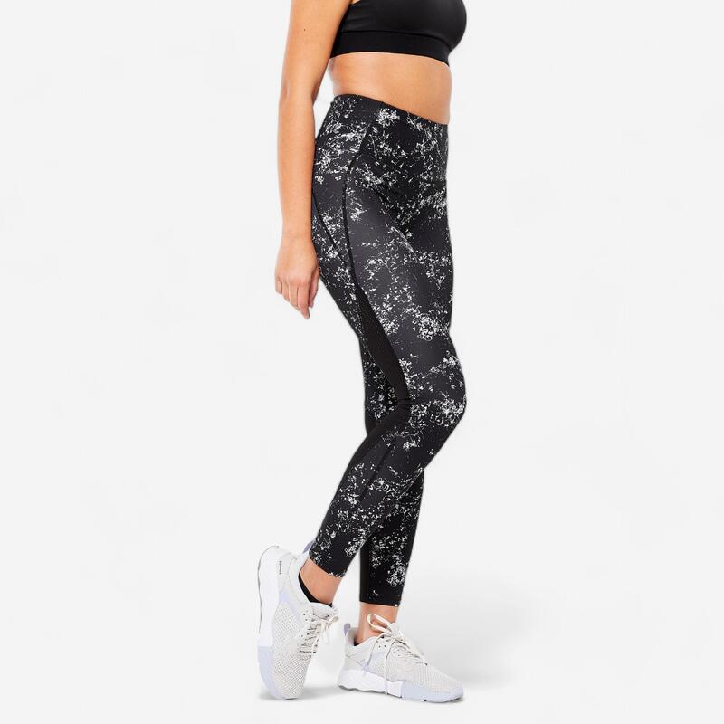 Sportleggings Damen mit hohem Taillenbund figurformend - schwarz