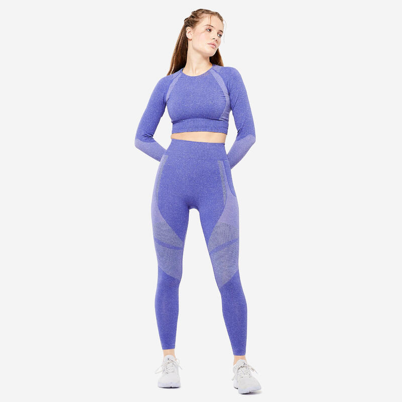 Leggings donna palestra 900 senza cuciture traspiranti blu