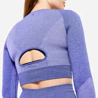 Long-Sleeved Cropped Seamless Fitness T-Shirt - Blue