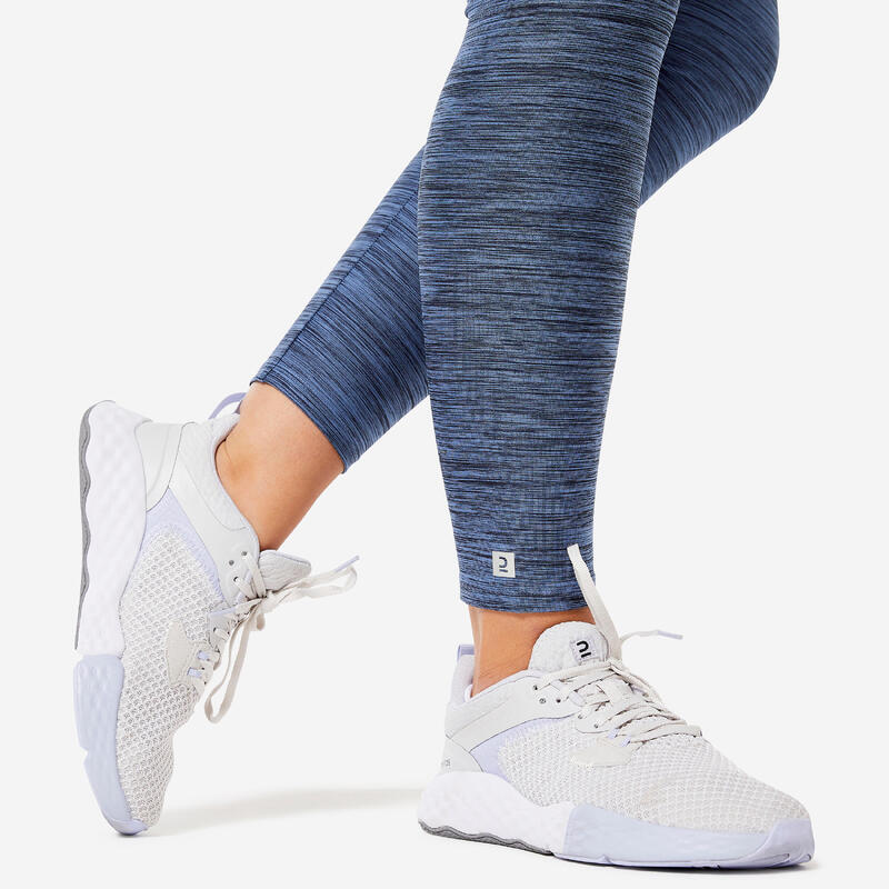 Legging taille haute Fitness Cardio Femme Bleu Chiné