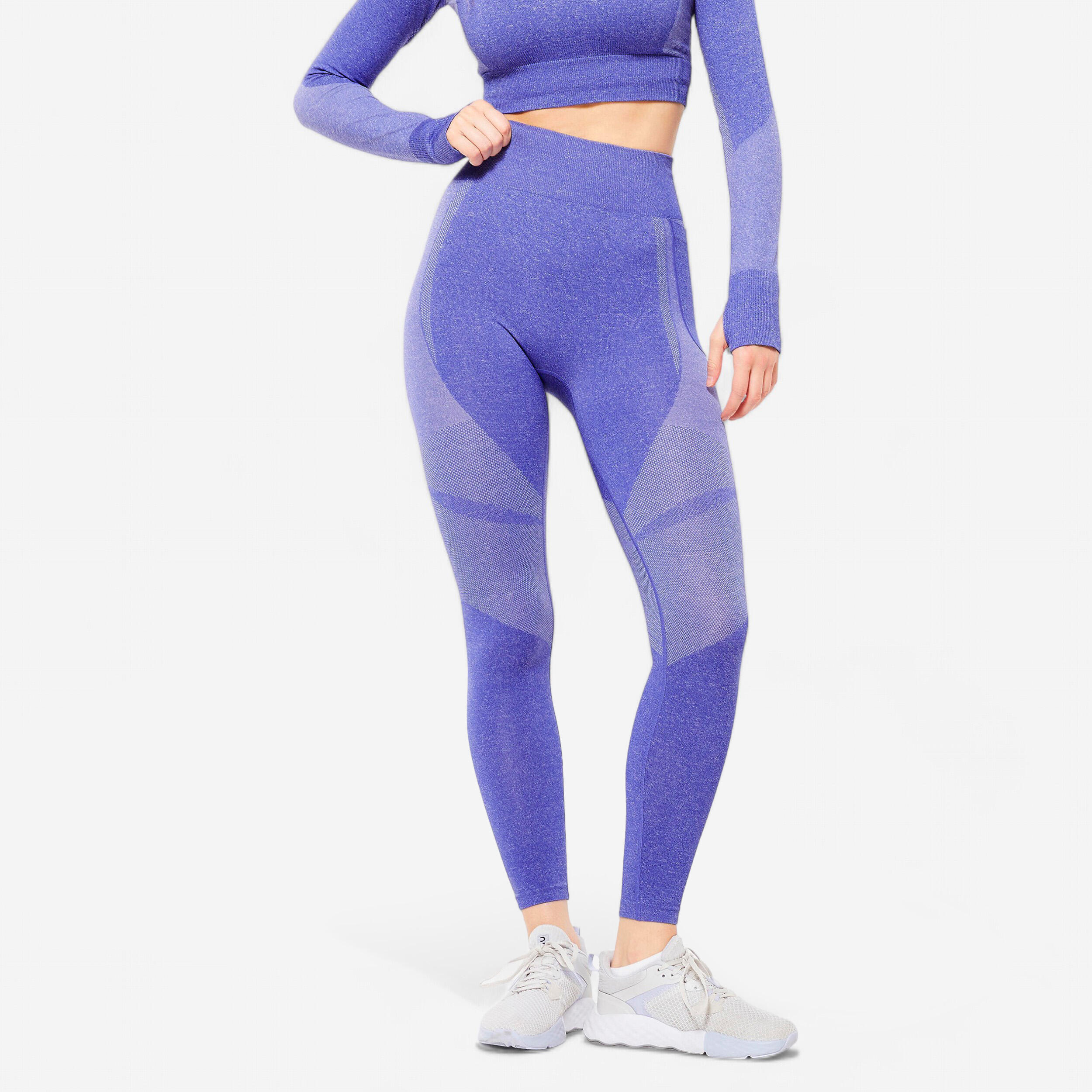 domyos Women Gym Leggings Seamless High Waist with Phone Pocket - Bright Indigo Blue-picture-17