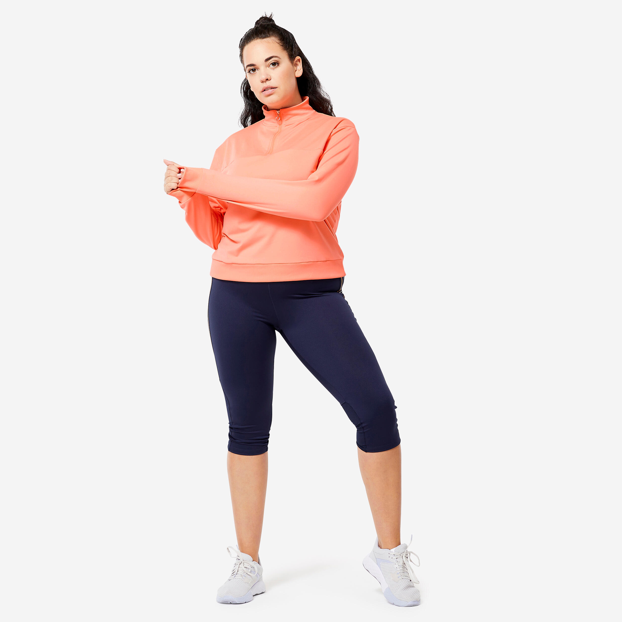 Women's Quarter-Zip Long-Sleeved Cardio Fitness Sweatshirt - Coral 2/6