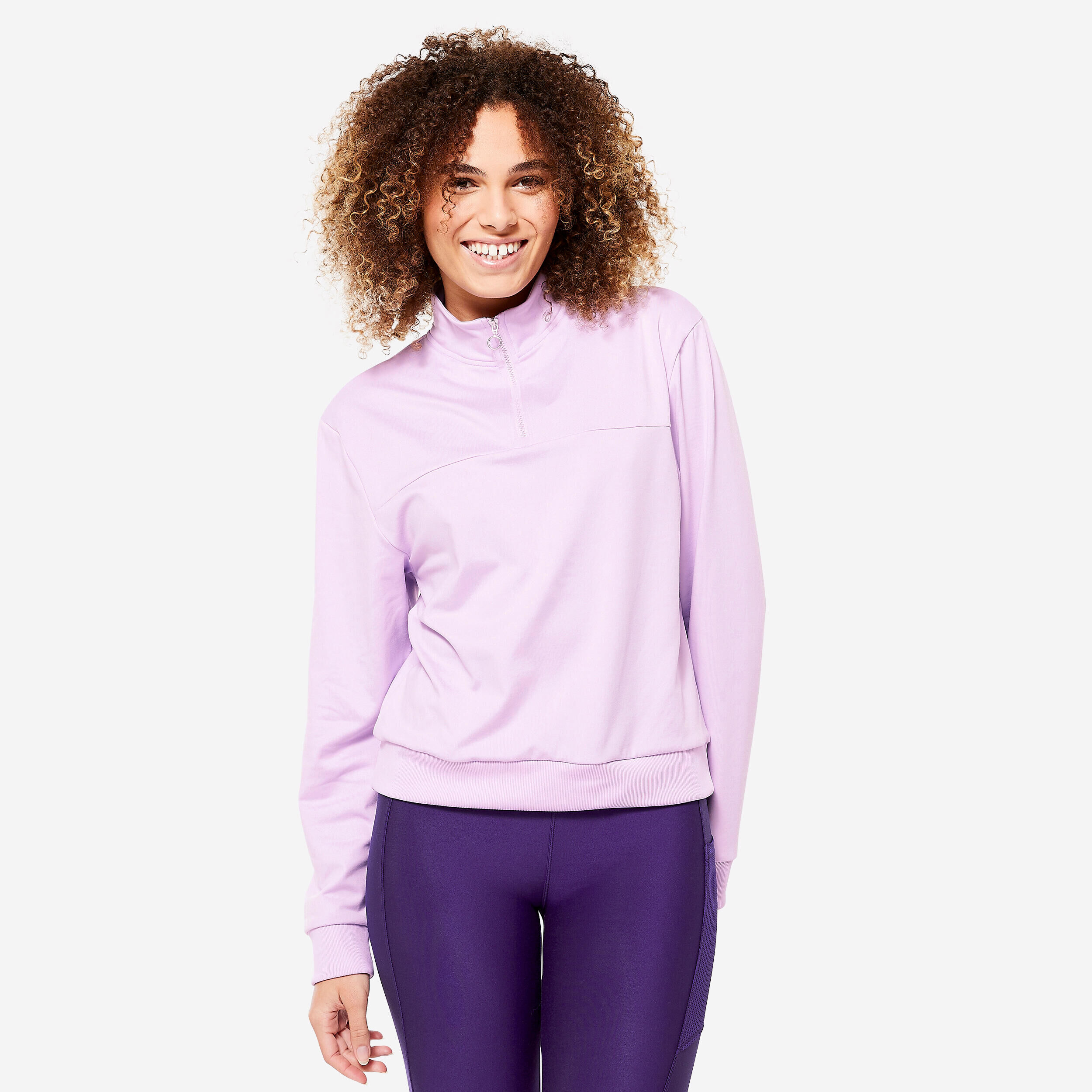 DOMYOS Women's Quarter-Zip Long-Sleeved Fitness Cardio Sweatshirt - Lilac