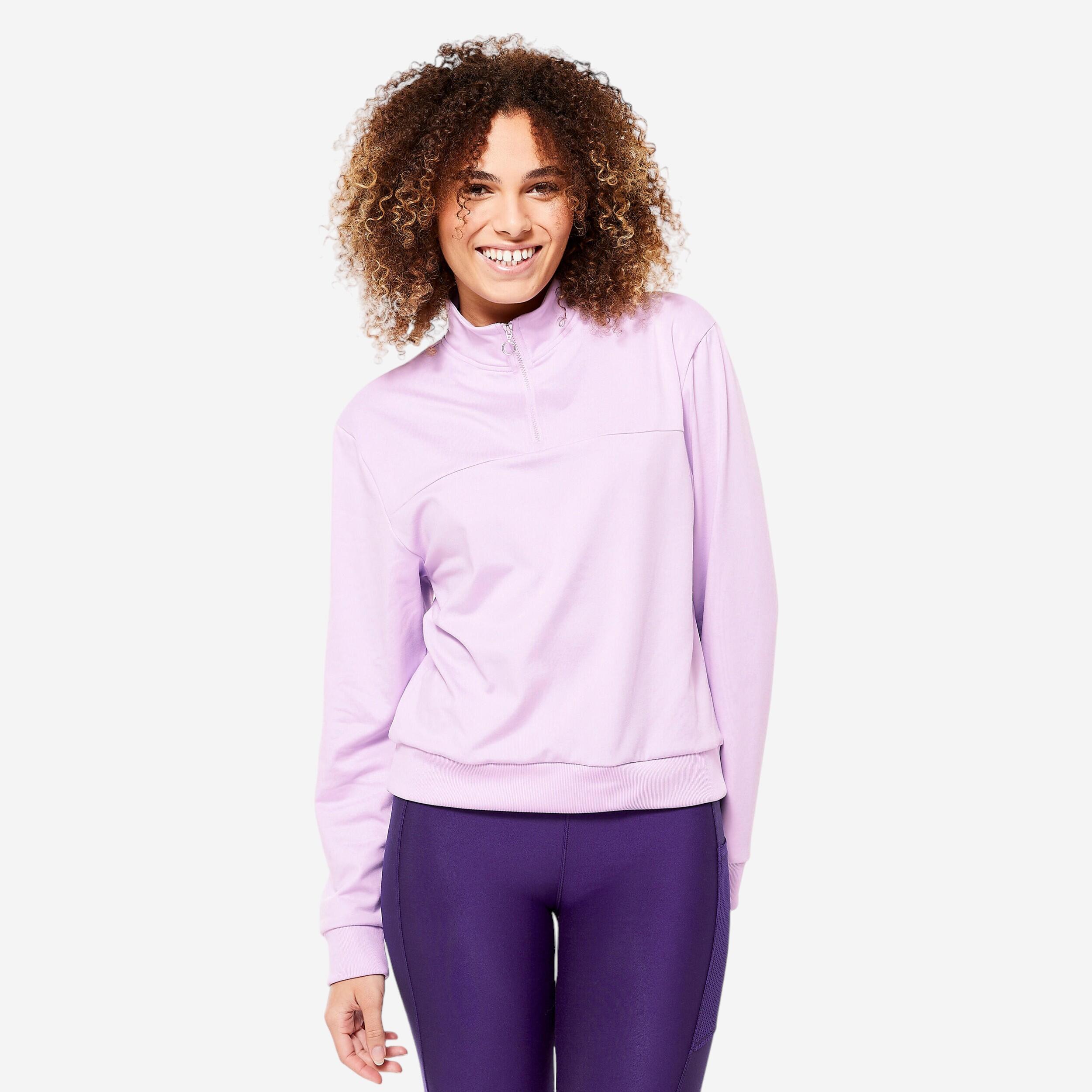 Women's Lilac Long Sleeve Zip Neck Fitness Cardio Sweatshirt