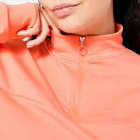 Women's Quarter-Zip Long-Sleeved Cardio Fitness Sweatshirt - Coral