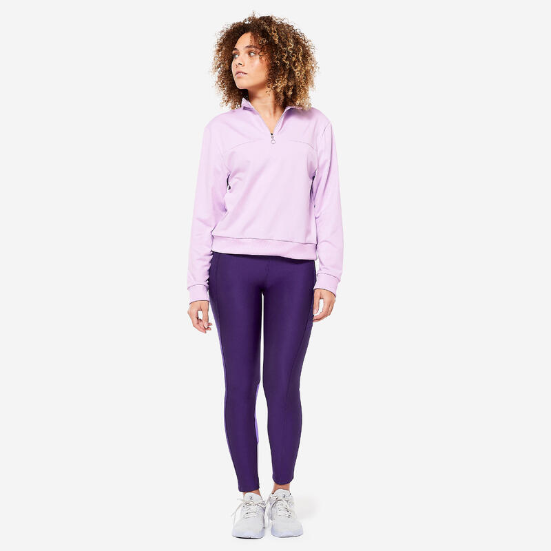 Sweat Manches Longues Col Zippé Fitness Cardio Femme Lilas