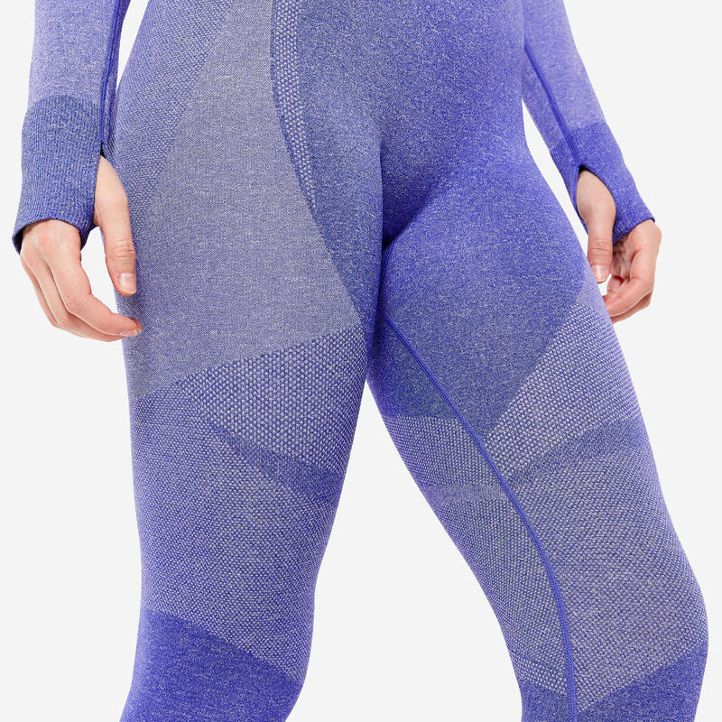 Leggings mit hoher Taille und Smartphonetasche Fitness seamless Damen - indigo
