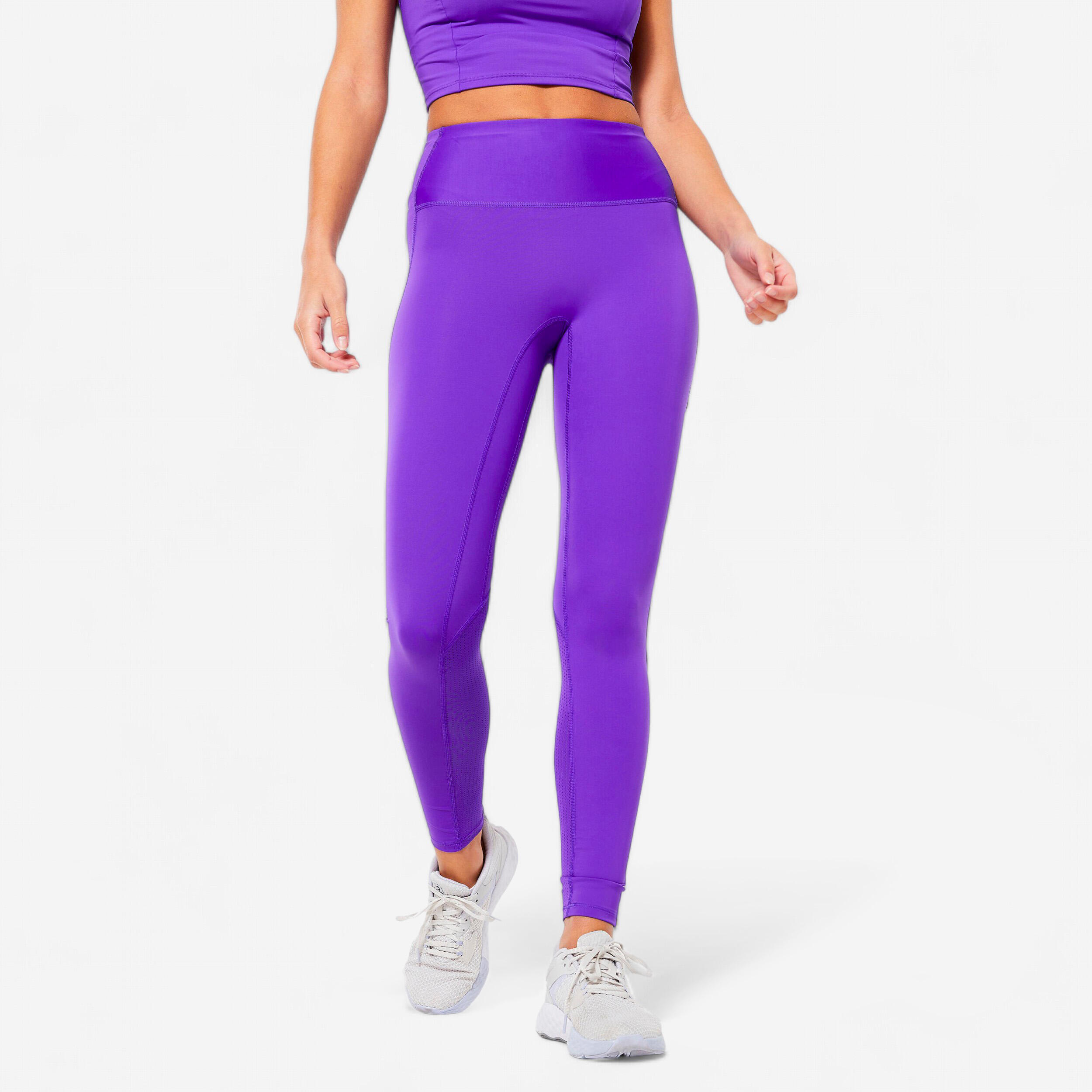 Women s High Waisted Cardio Fitness Leggings Purple Decathlon