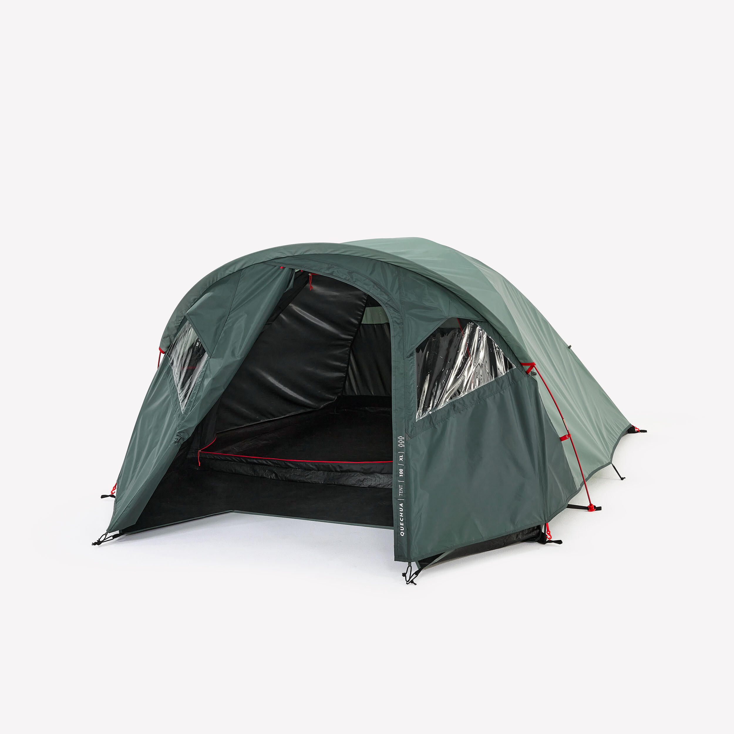 Quechua - Tente De Camping - Mh100 Xl - 3 Places - Tente - Camping Et Bivouac Randonnee Trekking - Rouge-vert - Taille Unique - Decathlon
