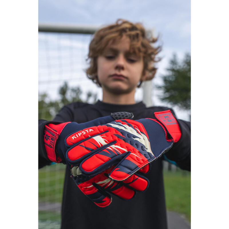 Gant de gardien de football ENFANT F100 SUPERESIST rouge/bleu