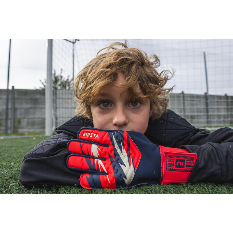 Gant de gardien de football ENFANT F100 SUPERESIST rouge/bleu