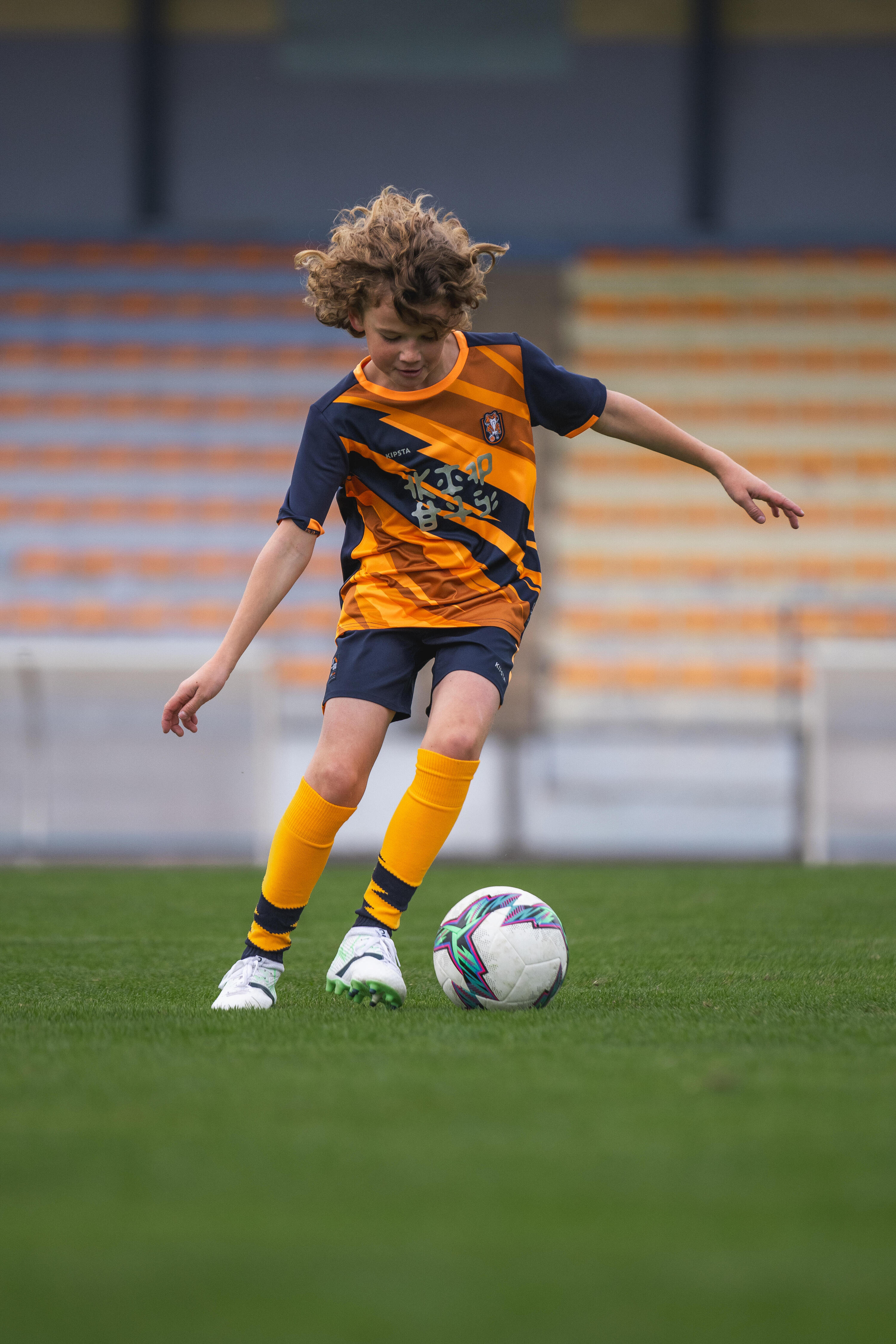 Chaussettes de Football KIDS orange et marine 5/7
