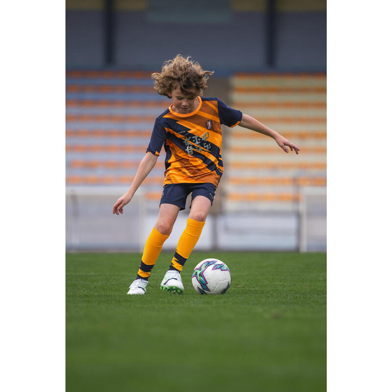 兒童款短袖足球運動衫虎隊 - 橘色和藍色