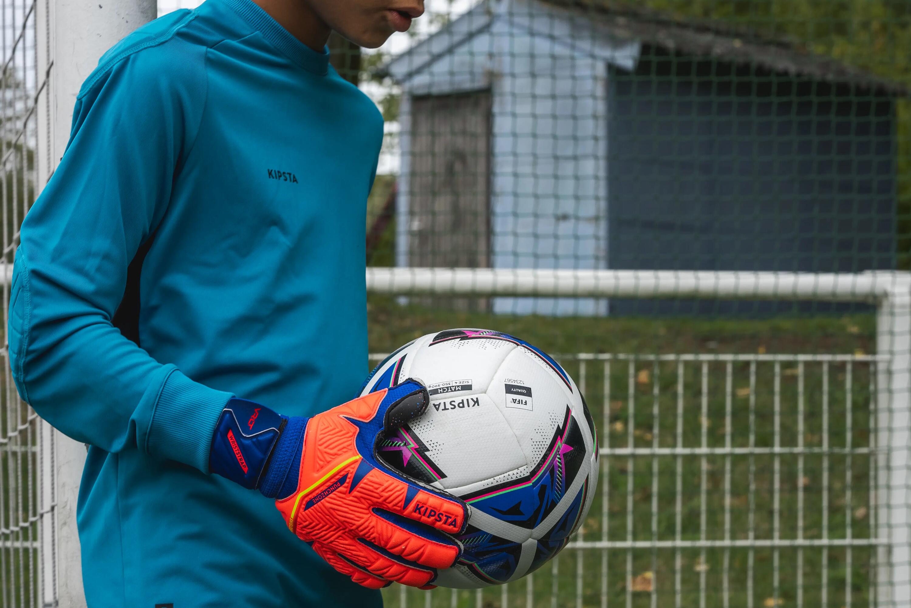 Guantes de arquero de fútbol para niños Kipsta Viralto F500 naranja azul 8/15
