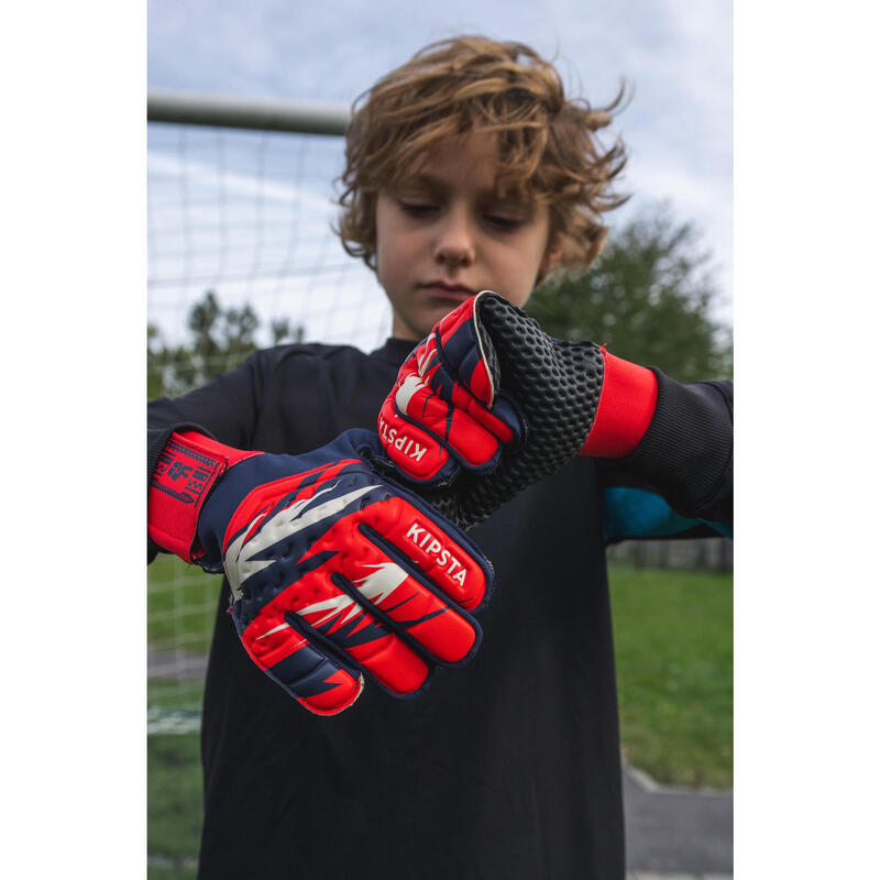 Gant de gardien de football ENFANT F100 SUPERESIST rouge/bleu