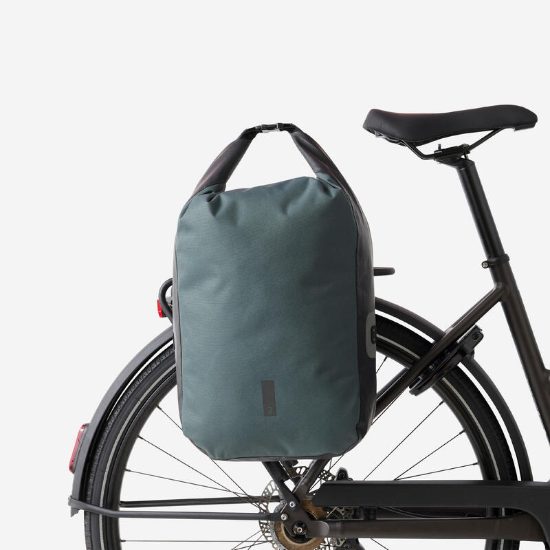 SACOCHE VELO SUR PORTE-BAGAGES 500 20L IMPERMEABLE GRIS FONCE