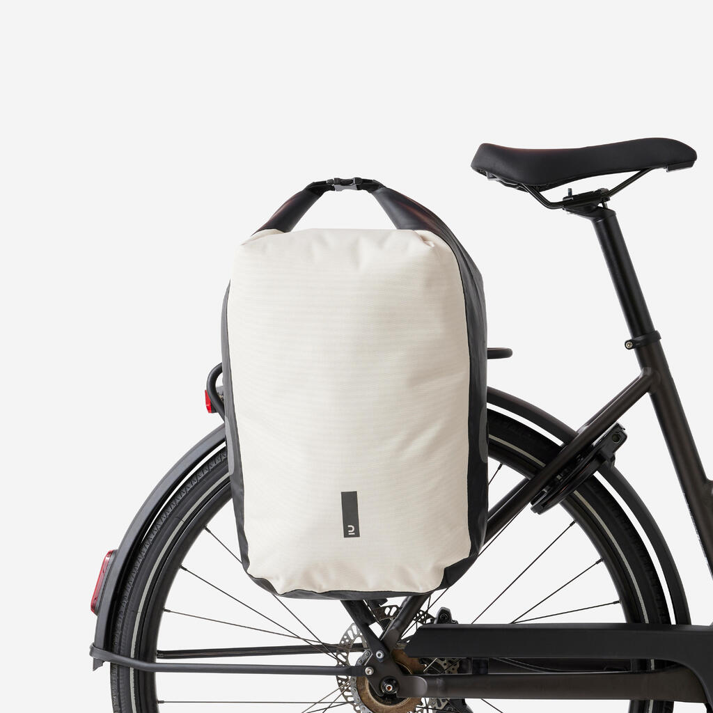 SACOCHE VELO SUR PORTE-BAGAGES 500 20L IMPERMEABLE BEIGE