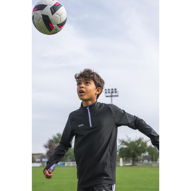 Sweat de football 1/2 zip viralto junior noir et parme