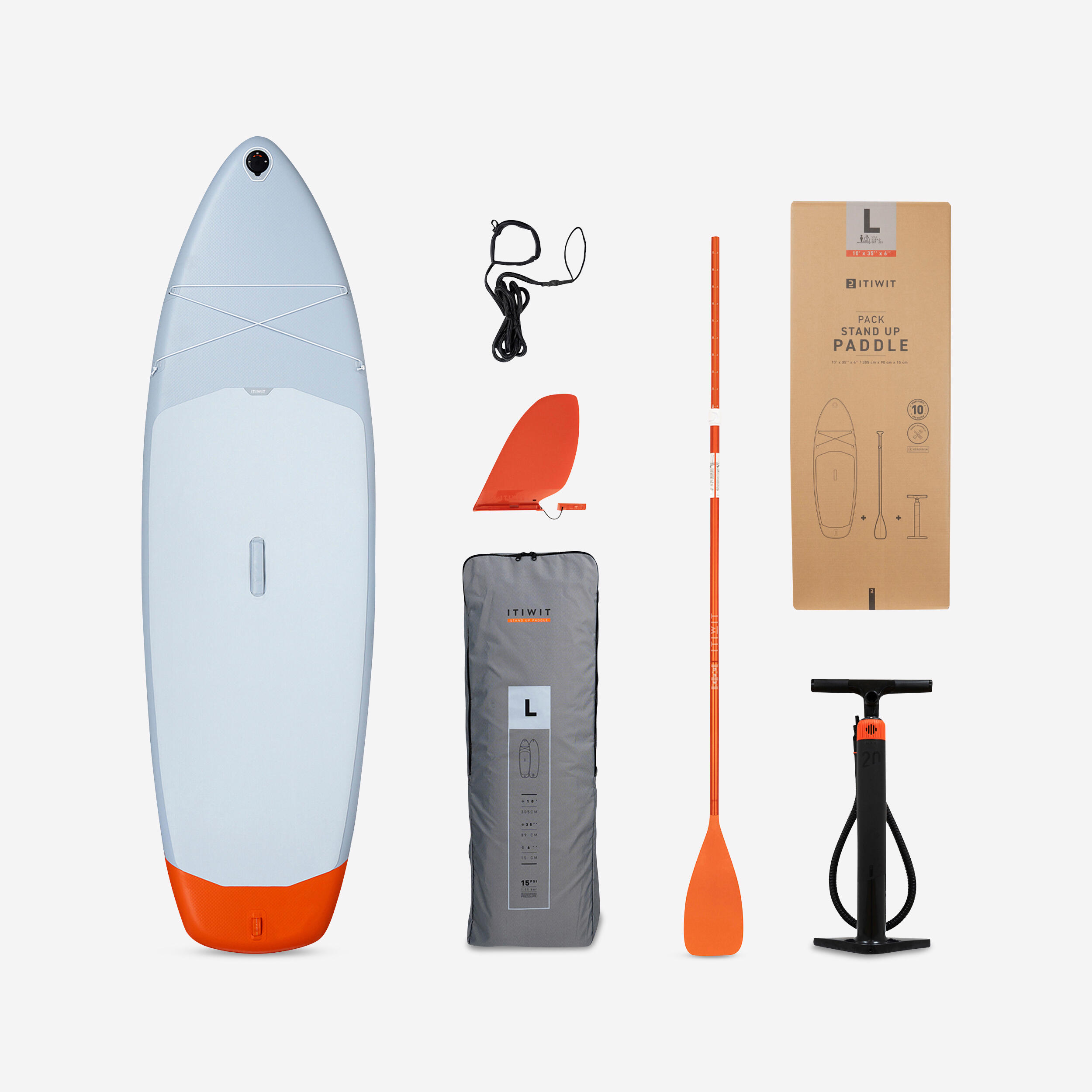 Itiwit - Pack De Stand Up Paddle Gonflable (10'/35"/6") - 1 Ou 2 Personnes Jusqu'à 130kg - Set De Stand Up Paddle - Stand Up Kayak Deriveur - Bleu-gris - Taille Unique - Decathlon