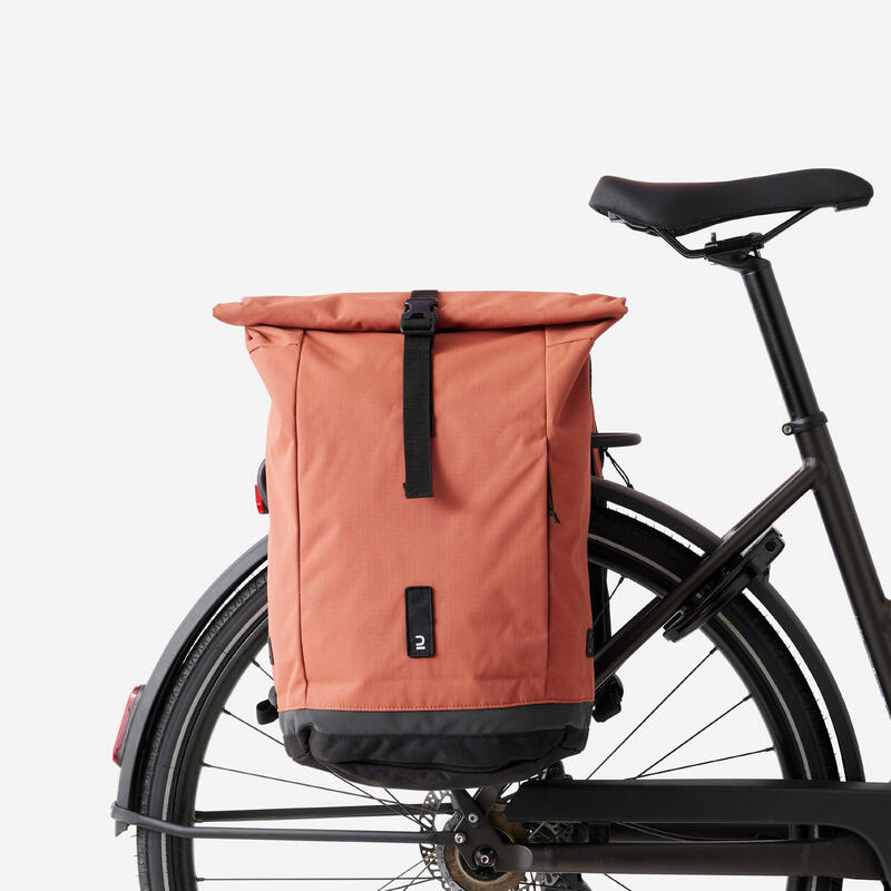Doppel-Fahrradtasche Gepäcktasche Rucksack für Gepäckträger 27 Liter sepia 