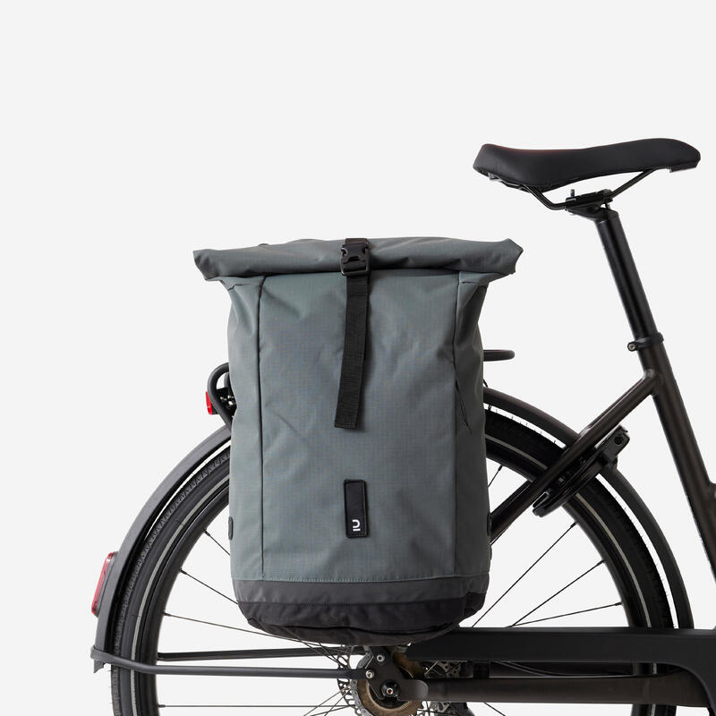 Doppel-Fahrradtasche Gepäcktasche Rucksack für Gepäckträger 27 Liter grün/grau 