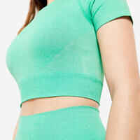 Camiseta Crop-Top Fitness Verde Manga Corta Sin Costuras