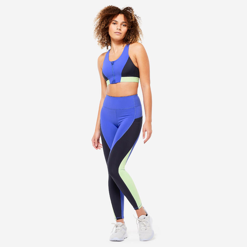 Legging taille haute fitness cardio femme imprimé - Bleu